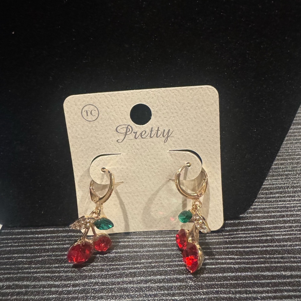 Pretty Gold Tone Earrings with Cherries